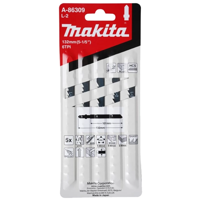 brzeszczot L-2 HCS 132 x 1,25mm, 6 zębów/cal 5szt. Makita A-86309